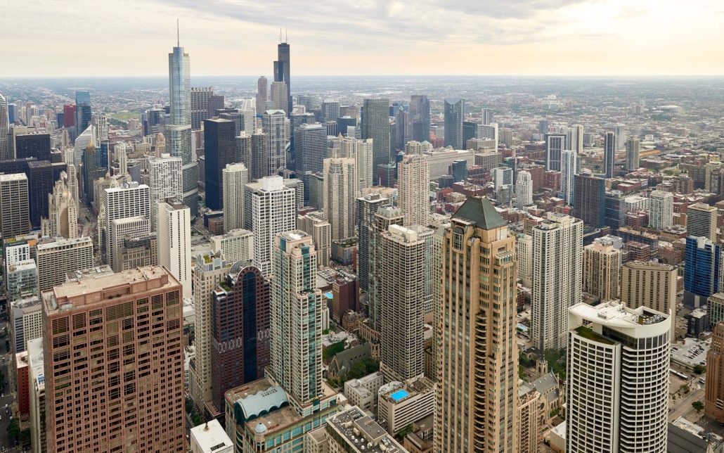 Overhead view of downtown chicago city