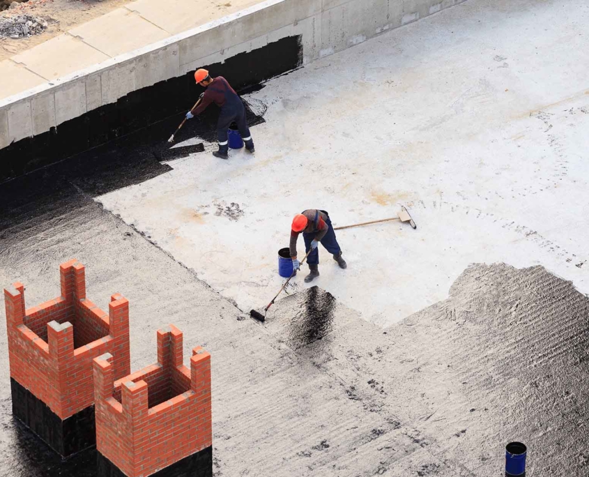 overhead view of workers on rooftop