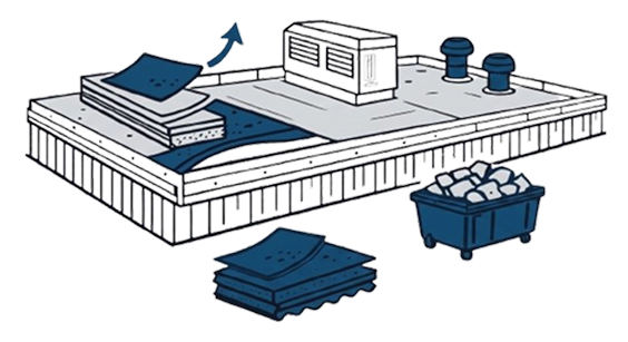 Does not explain tear-off, disposal or existing layers