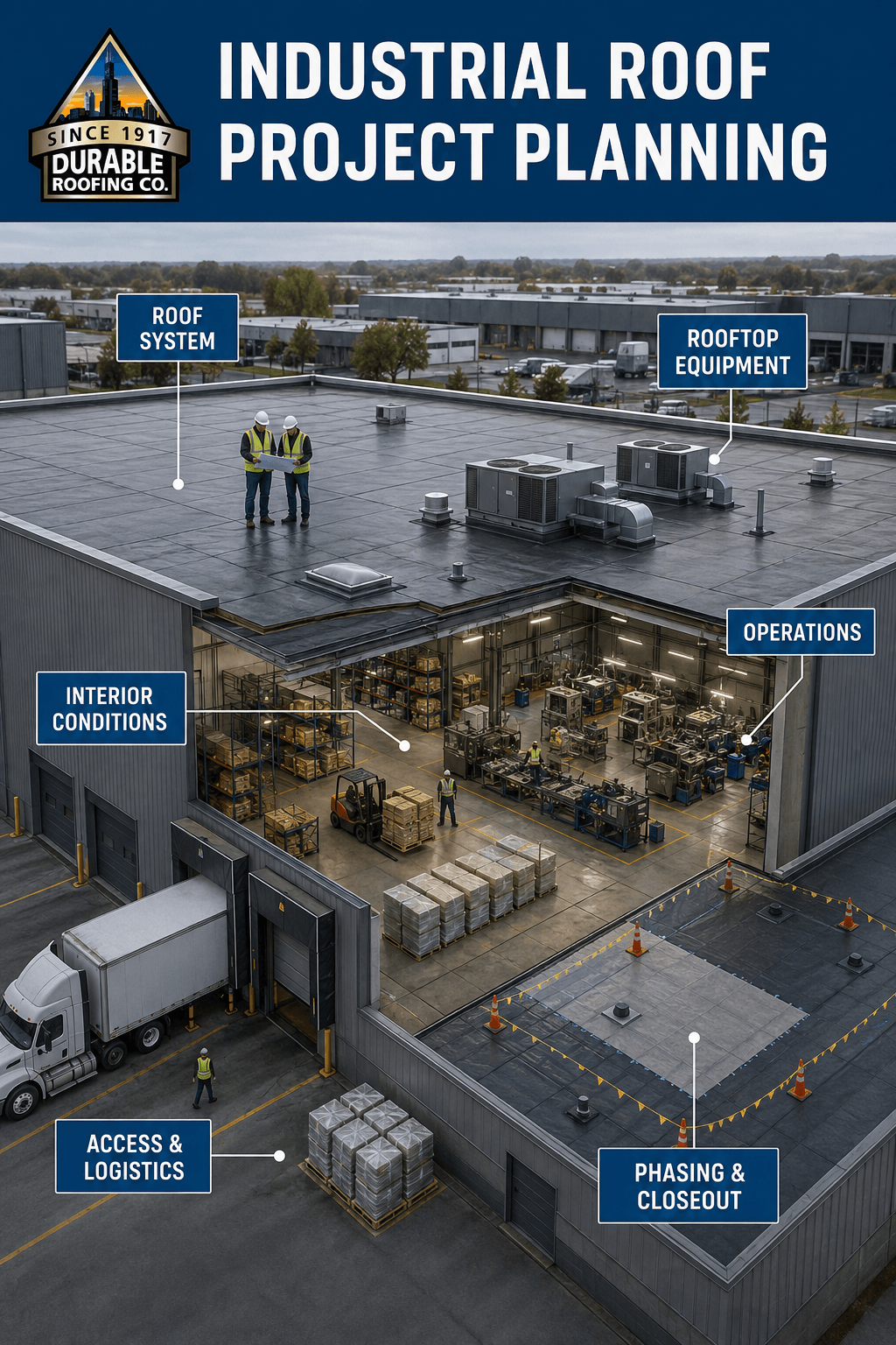 Industrial roof project planning infographic