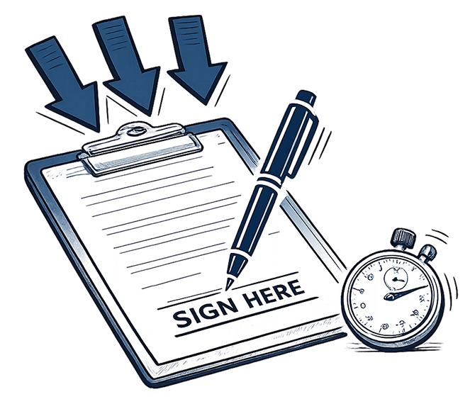 Uses immediate-signing pressure instead of clear explanations