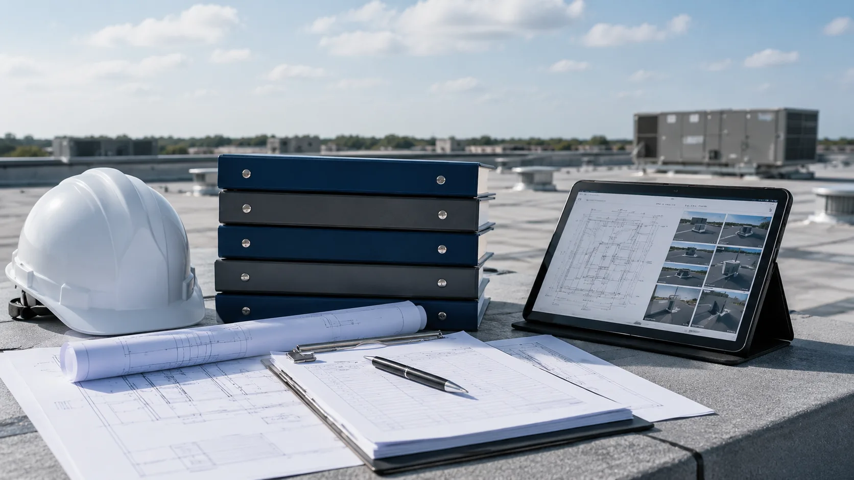 Roofing documentation for a commercial roof project by Durable Roofing