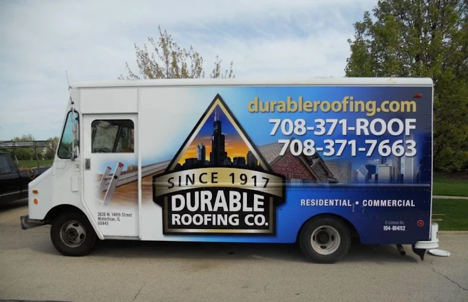 durable roofing box truck wrapped